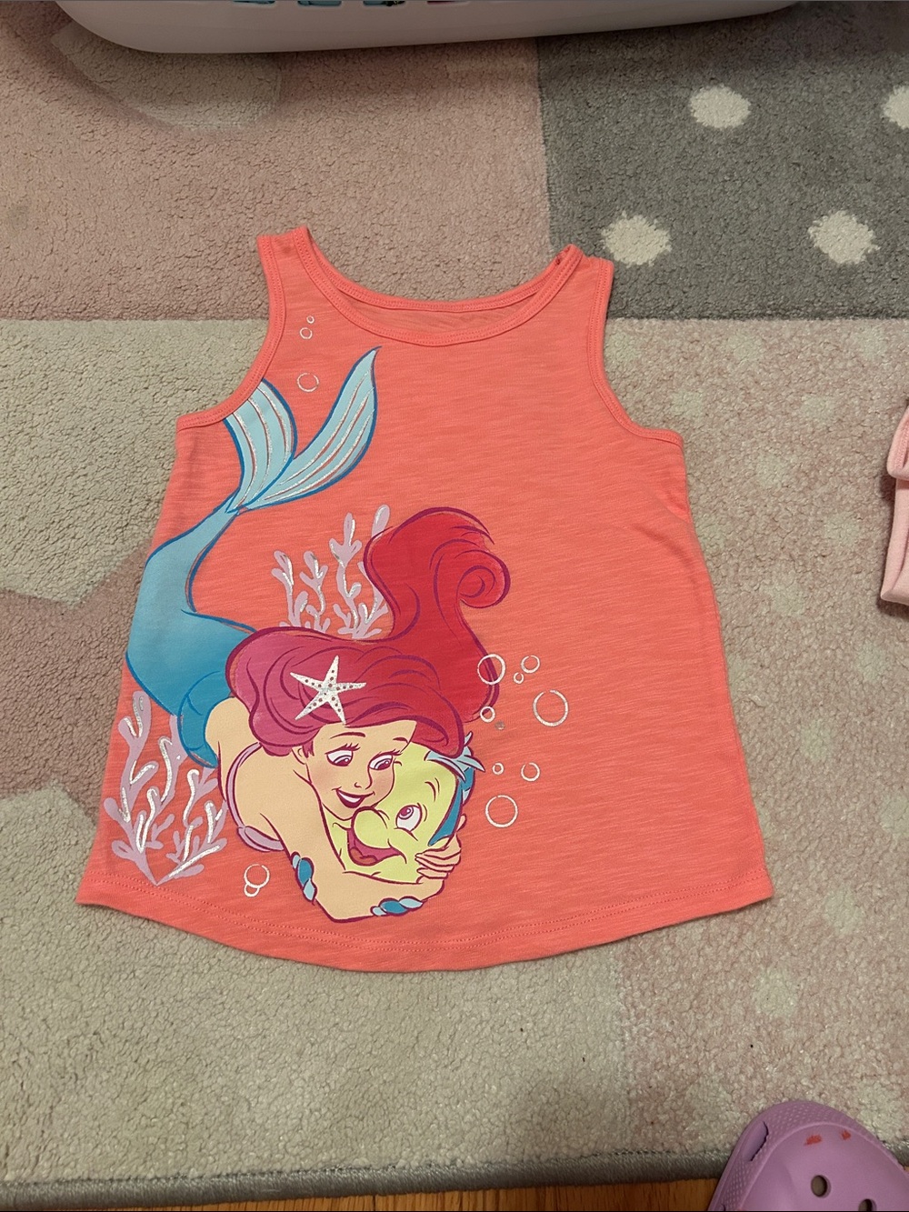 Disney Coral Tank Top with Ariel and Flounder Graphic